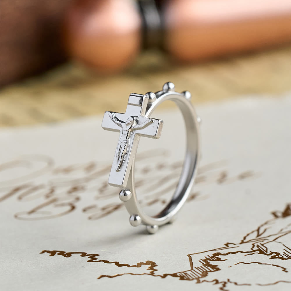 Christianartworkshop Classic Rosary Ring with Crucifix and Continuous Beaded Prayer Band: A Timeless Emblem of Devotion - image 2