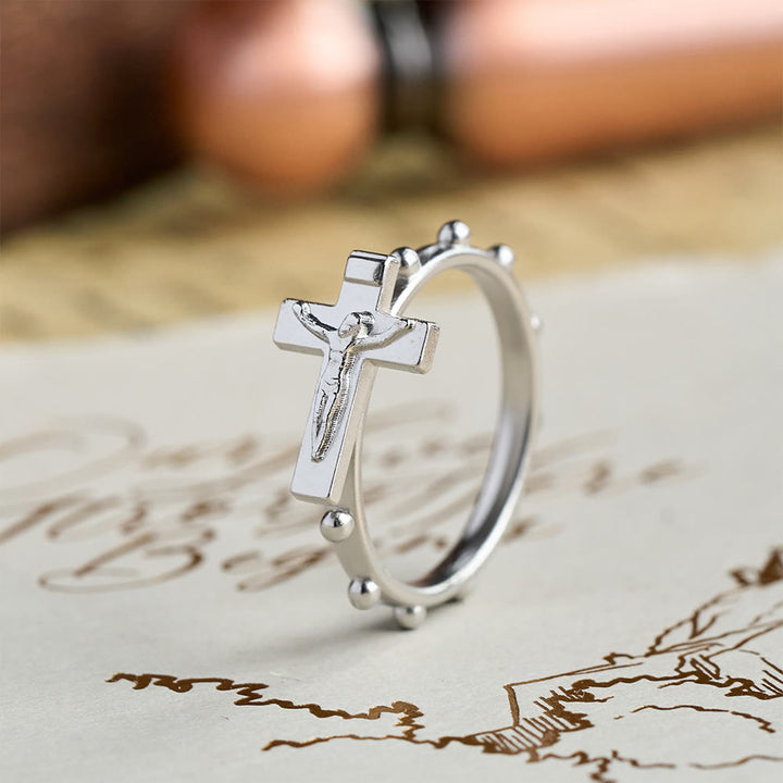 Christianartworkshop Classic Rosary Ring with Crucifix and Continuous Beaded Prayer Band: A Timeless Emblem of Devotion - image 2