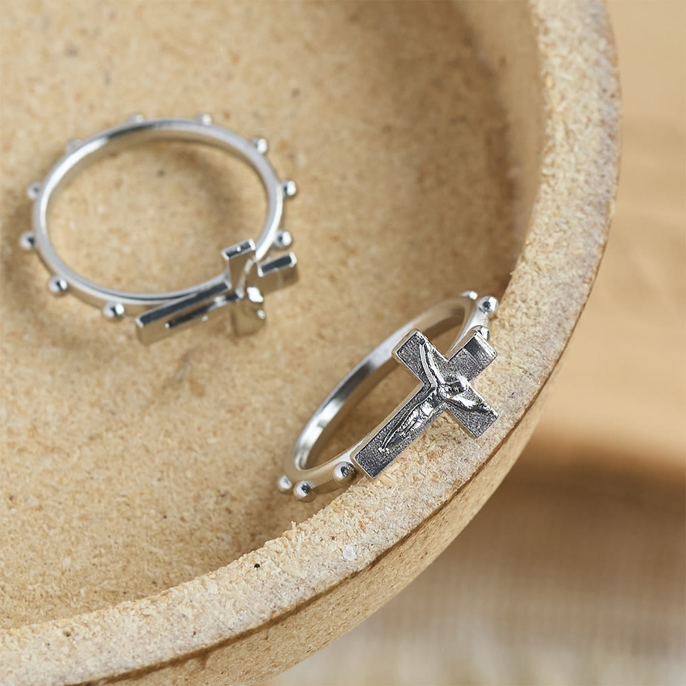 Christianartworkshop Classic Rosary Ring with Crucifix and Continuous Beaded Prayer Band: A Timeless Emblem of Devotion - image 5