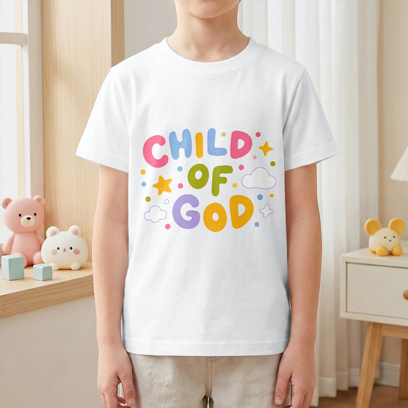 Christianartworkshop Whimsical Pastel Block Letter Child of God Kids T-Shirt - image 4
