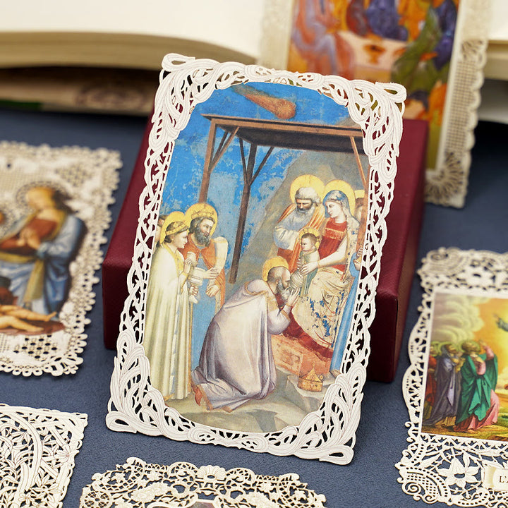 Christianartworkshop Intricate Lace Holy Card Bookmark with Ornate Floral Border: A Reminder of Divine Beauty - E - image 6