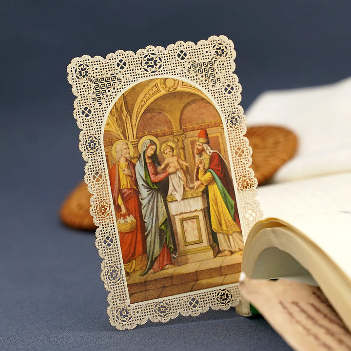 Christianartworkshop Intricate Lace Holy Card Bookmark with Ornate Floral Border: A Reminder of Divine Beauty - image 9