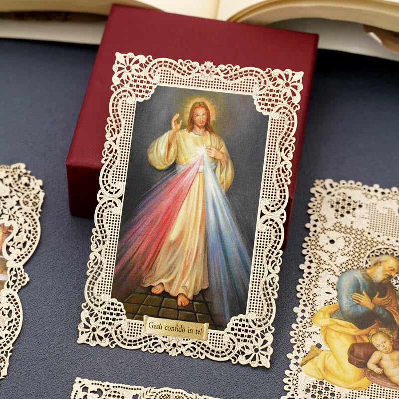 Christianartworkshop Intricate Lace Holy Card Bookmark with Ornate Floral Border: A Reminder of Divine Beauty - G - image 8