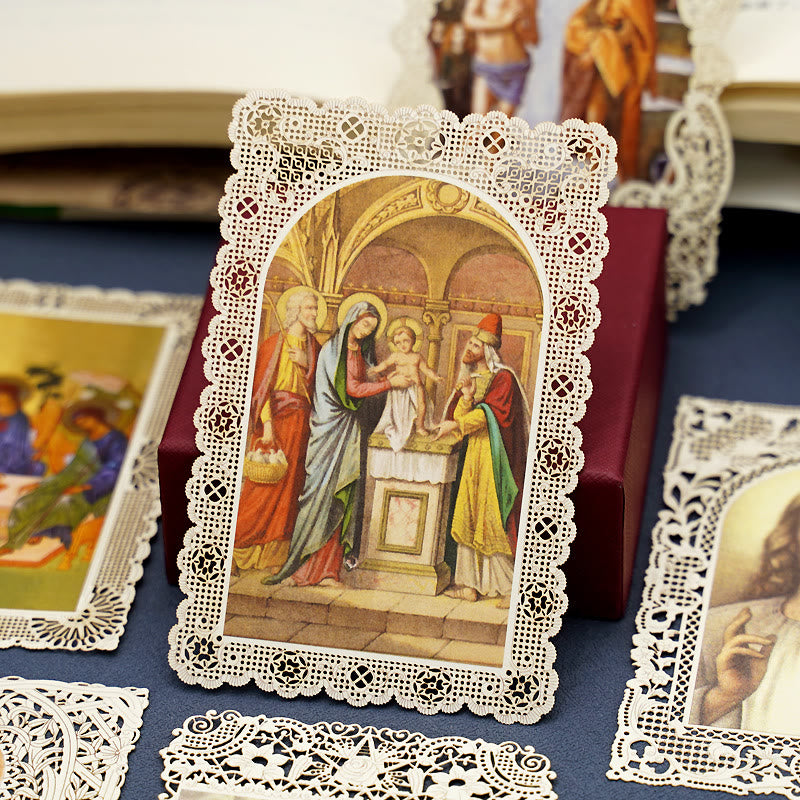 Christianartworkshop Intricate Lace Holy Card Bookmark with Ornate Floral Border: A Reminder of Divine Beauty - H - image 10