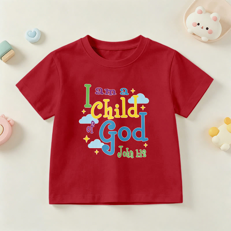 Christianartworkshop Uplifting Whimsical Cloud & Star I Am a Child of God John 1:12 Kids T-Shirt - Red - US/UK/AU 14, EU170 - image 0