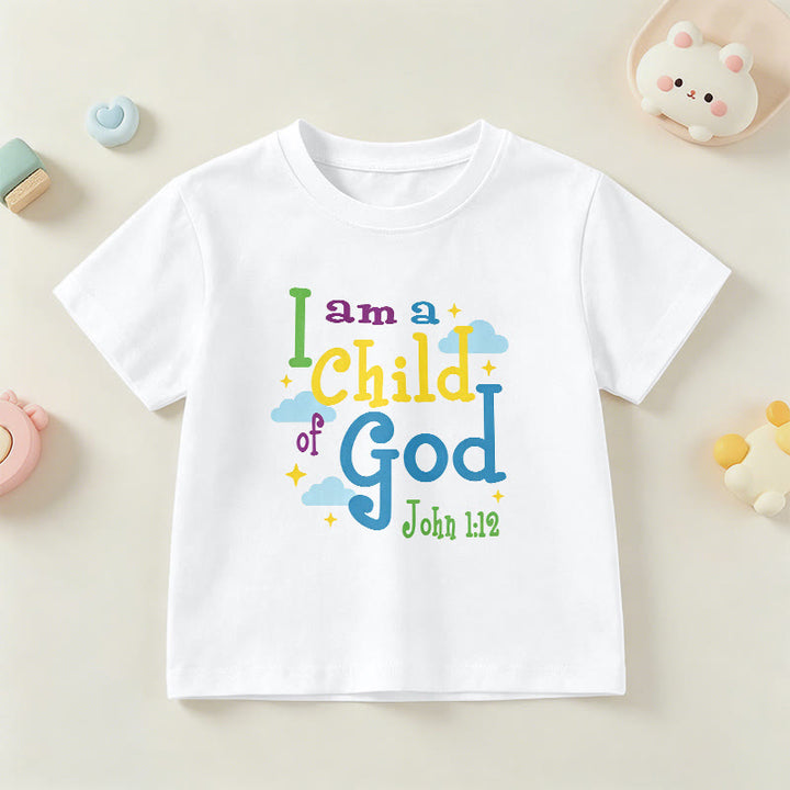 Christianartworkshop Uplifting Whimsical Cloud & Star I Am a Child of God John 1:12 Kids T-Shirt - White - US/UK/AU 14, EU170 - image 3