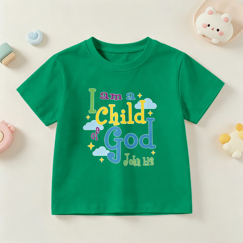 Christianartworkshop Uplifting Whimsical Cloud & Star I Am a Child of God John 1:12 Kids T-Shirt - Green - US/UK/AU 14, EU170 - image 15