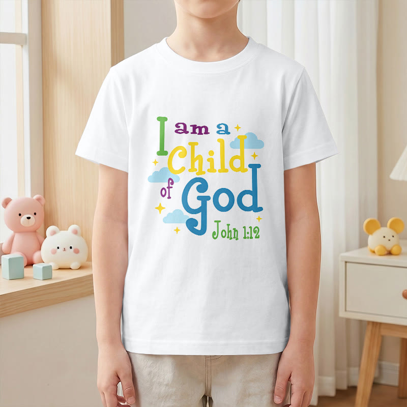 Christianartworkshop Uplifting Whimsical Cloud & Star I Am a Child of God John 1:12 Kids T-Shirt - image 4