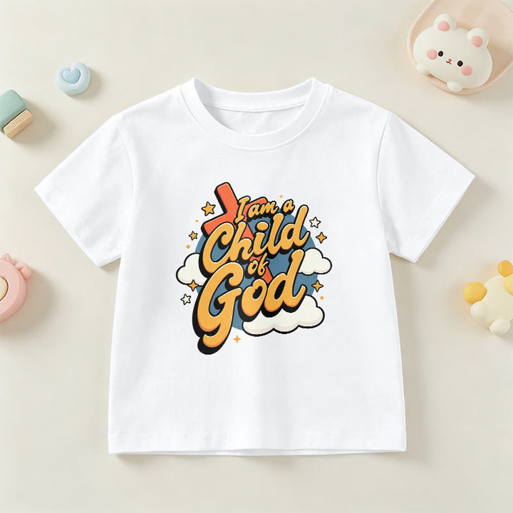 Christianartworkshop Playful Cross and Cloud Accent I Am a Child of God Kids T-Shirt - White - US/UK/AU 14, EU170 - image 3