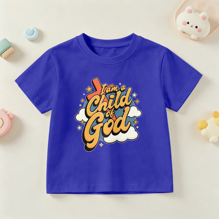 Christianartworkshop Playful Cross and Cloud Accent I Am a Child of God Kids T-Shirt - Blue - US/UK/AU 14, EU170 - image 6