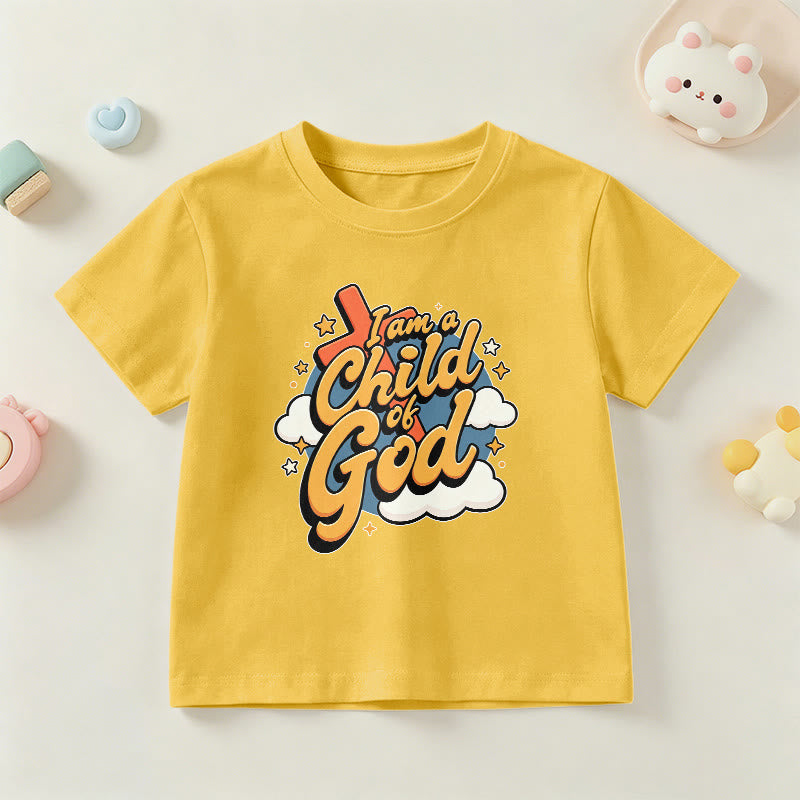 Christianartworkshop Playful Cross and Cloud Accent I Am a Child of God Kids T-Shirt - Yellow - US/UK/AU 14, EU170 - image 0