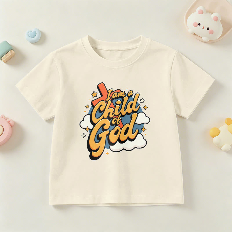 Christianartworkshop Playful Cross and Cloud Accent I Am a Child of God Kids T-Shirt - Beige - US/UK/AU 14, EU170 - image 24
