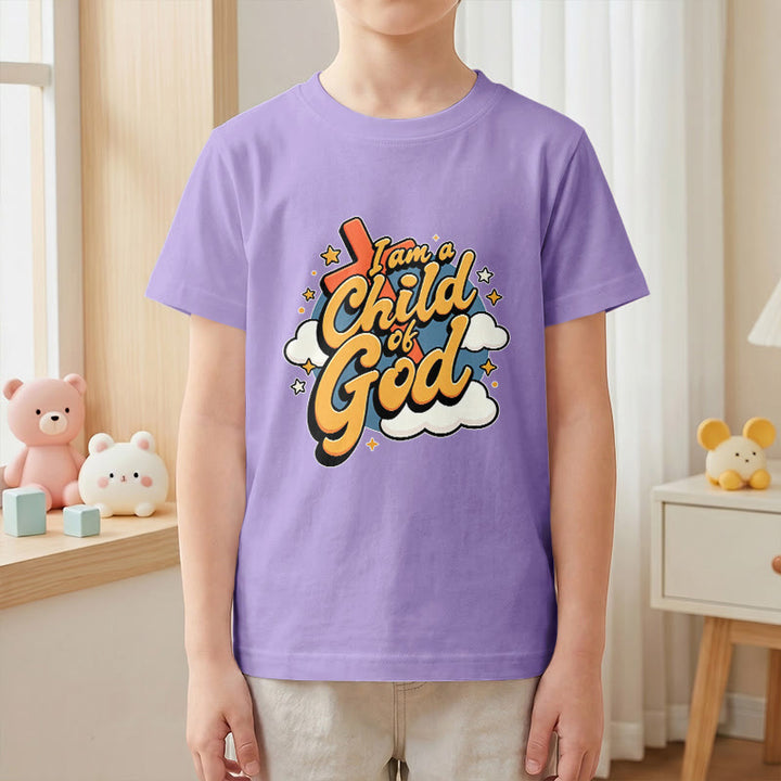 Christianartworkshop Playful Cross and Cloud Accent I Am a Child of God Kids T-Shirt - image 10