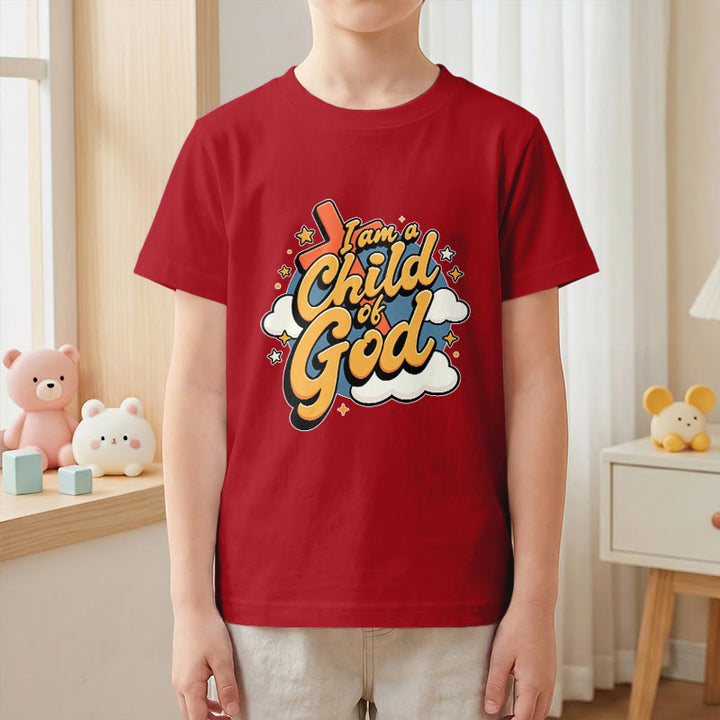 Christianartworkshop Playful Cross and Cloud Accent I Am a Child of God Kids T-Shirt - image 13