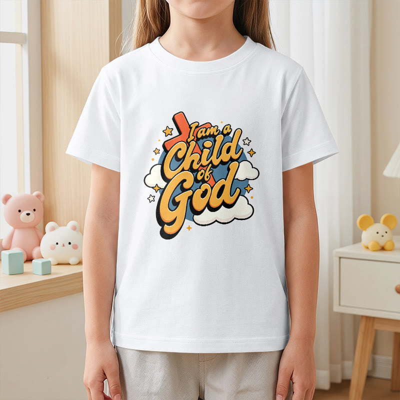 Christianartworkshop Playful Cross and Cloud Accent I Am a Child of God Kids T-Shirt - image 5
