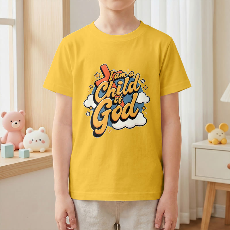 Christianartworkshop Playful Cross and Cloud Accent I Am a Child of God Kids T-Shirt - image 1