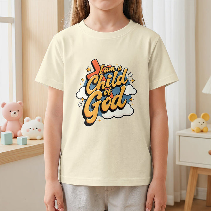 Christianartworkshop Playful Cross and Cloud Accent I Am a Child of God Kids T-Shirt - image 26