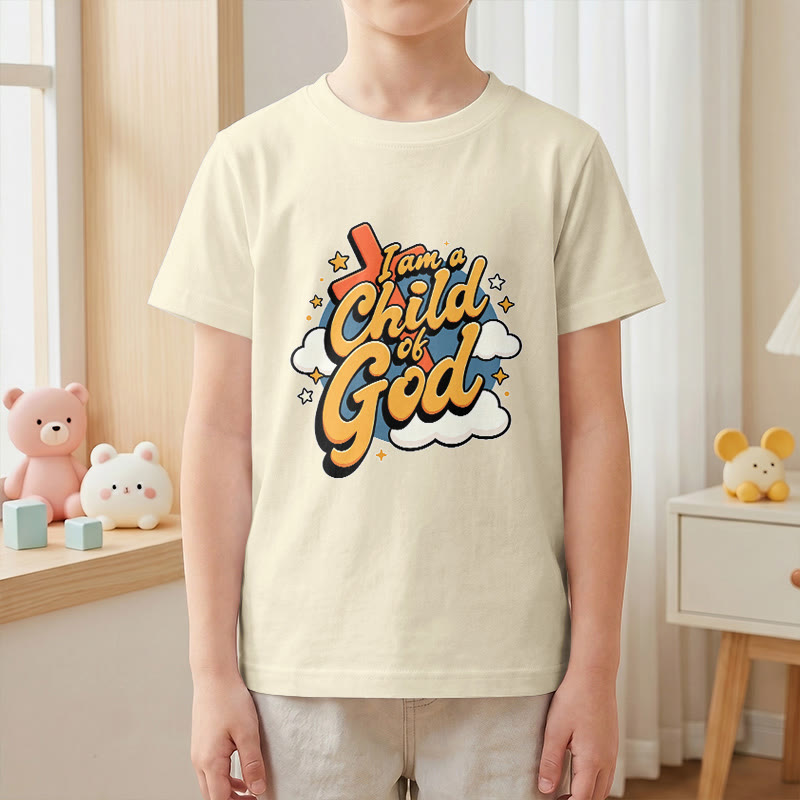 Christianartworkshop Playful Cross and Cloud Accent I Am a Child of God Kids T-Shirt - image 25