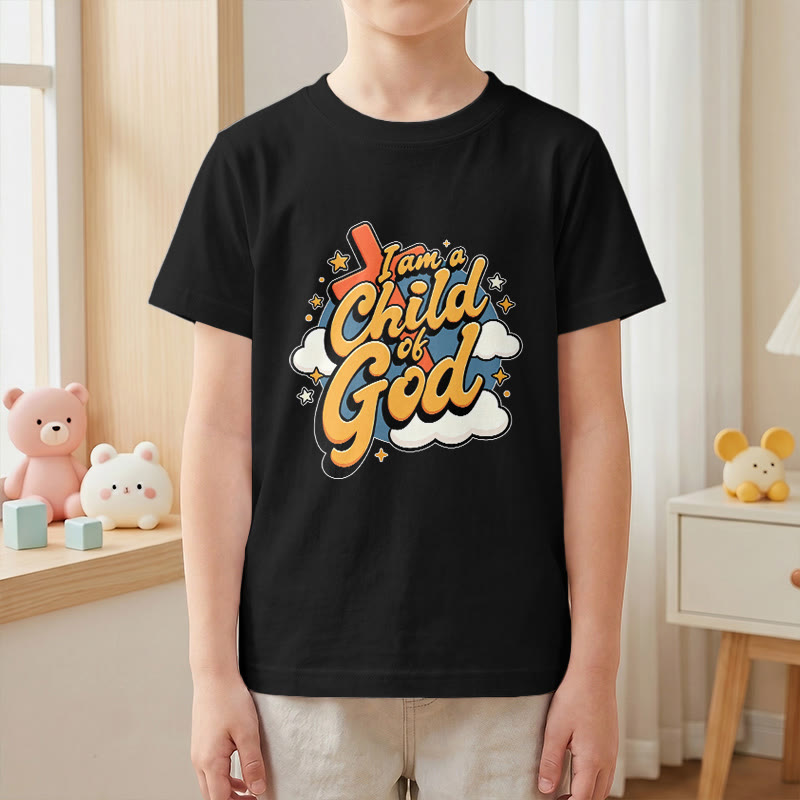 Christianartworkshop Playful Cross and Cloud Accent I Am a Child of God Kids T-Shirt - image 28
