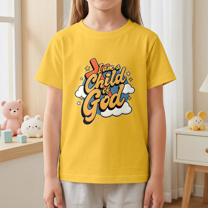 Christianartworkshop Playful Cross and Cloud Accent I Am a Child of God Kids T-Shirt - image 2