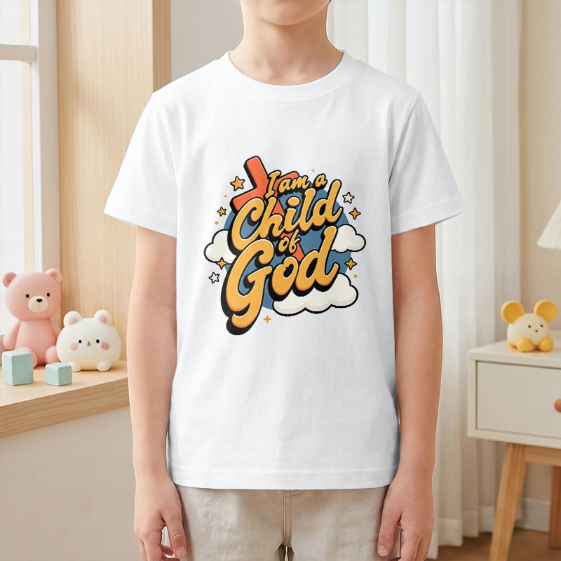 Christianartworkshop Playful Cross and Cloud Accent I Am a Child of God Kids T-Shirt - image 4