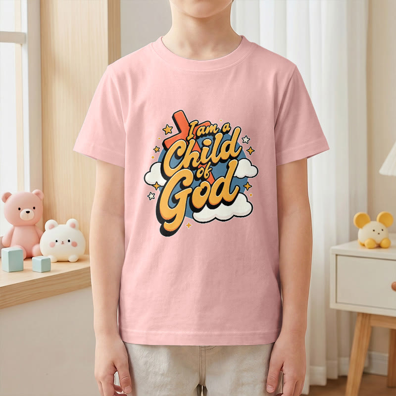 Christianartworkshop Playful Cross and Cloud Accent I Am a Child of God Kids T-Shirt - image 16
