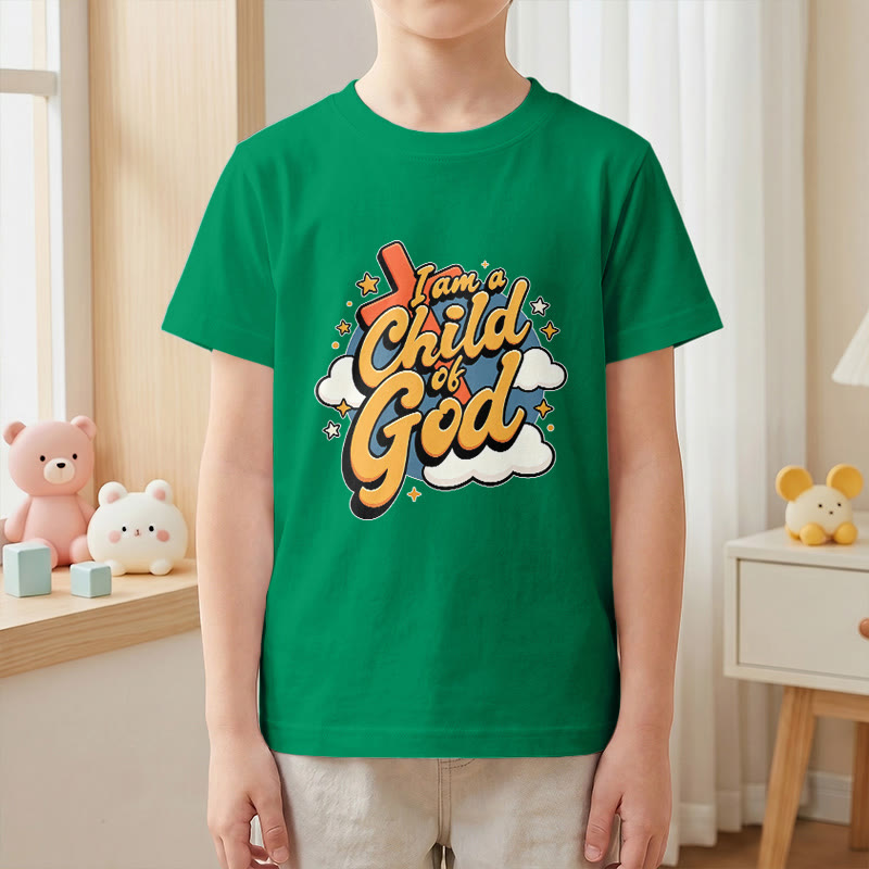 Christianartworkshop Playful Cross and Cloud Accent I Am a Child of God Kids T-Shirt - image 19