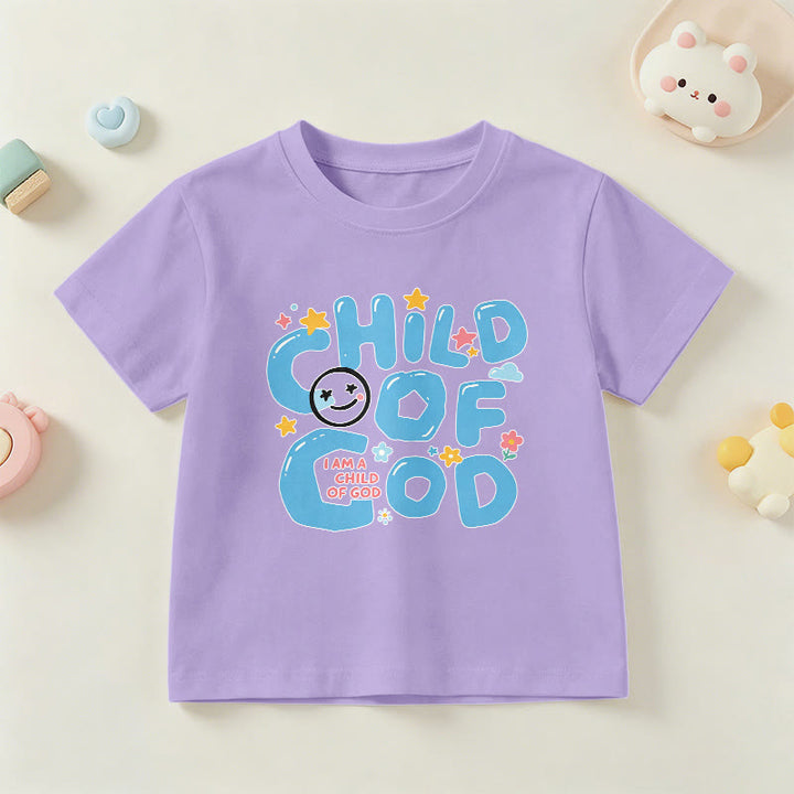 Christianartworkshop Whimsical Smiley Face and Floral Accent Child of God Kids T-Shirt - Purple - US/UK/AU 14, EU170 - image 9
