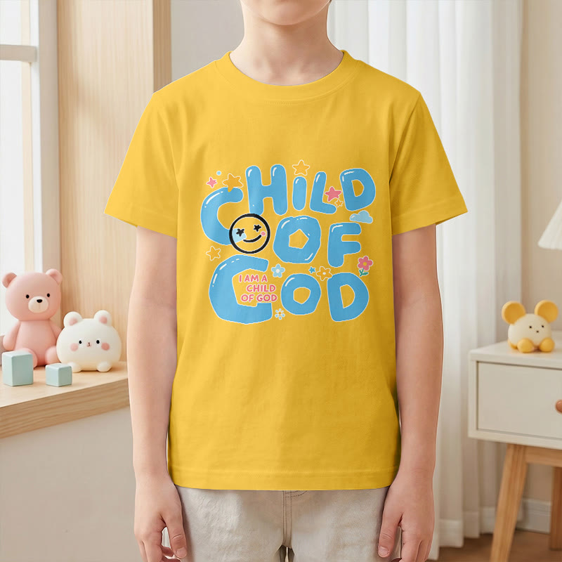 Christianartworkshop Whimsical Smiley Face and Floral Accent Child of God Kids T-Shirt - image 1