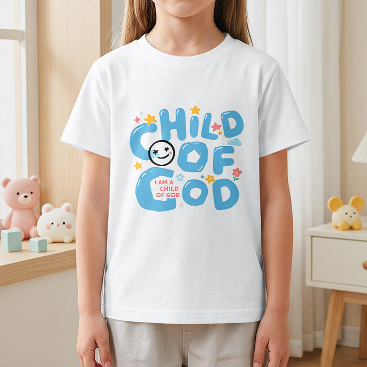Christianartworkshop Whimsical Smiley Face and Floral Accent Child of God Kids T-Shirt - image 5
