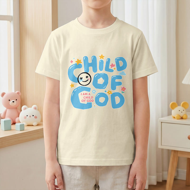 Christianartworkshop Whimsical Smiley Face and Floral Accent Child of God Kids T-Shirt - image 25