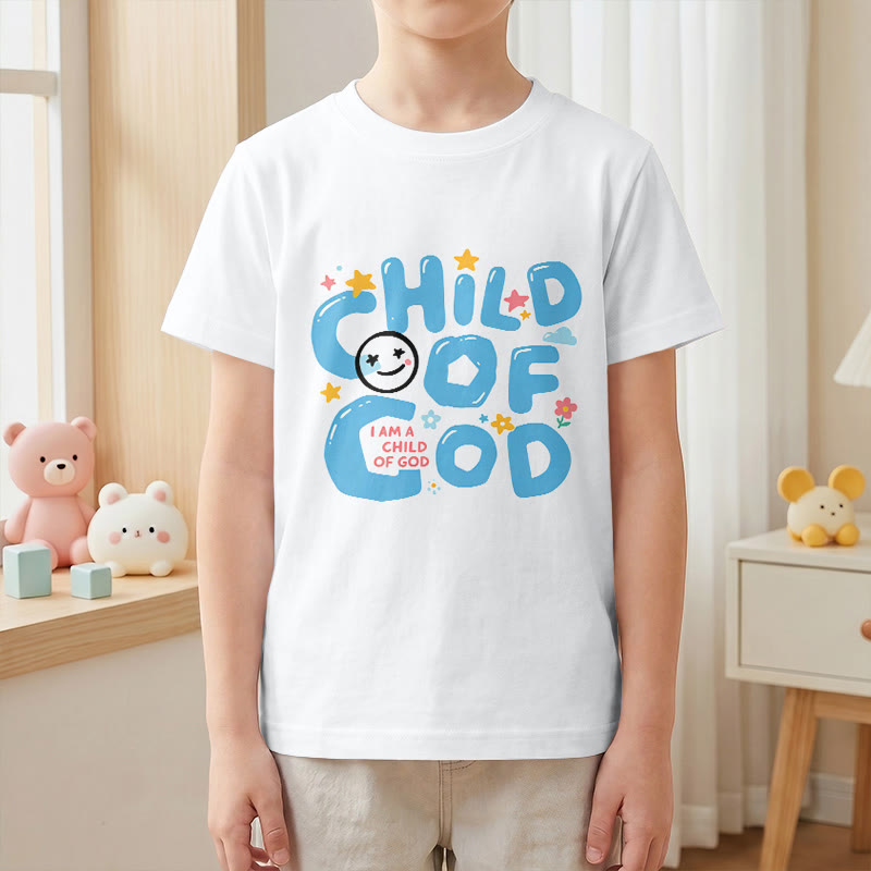 Christianartworkshop Whimsical Smiley Face and Floral Accent Child of God Kids T-Shirt - image 4