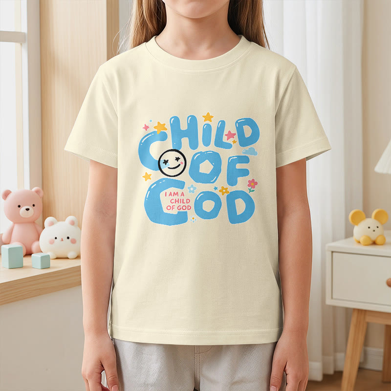 Christianartworkshop Whimsical Smiley Face and Floral Accent Child of God Kids T-Shirt - image 26