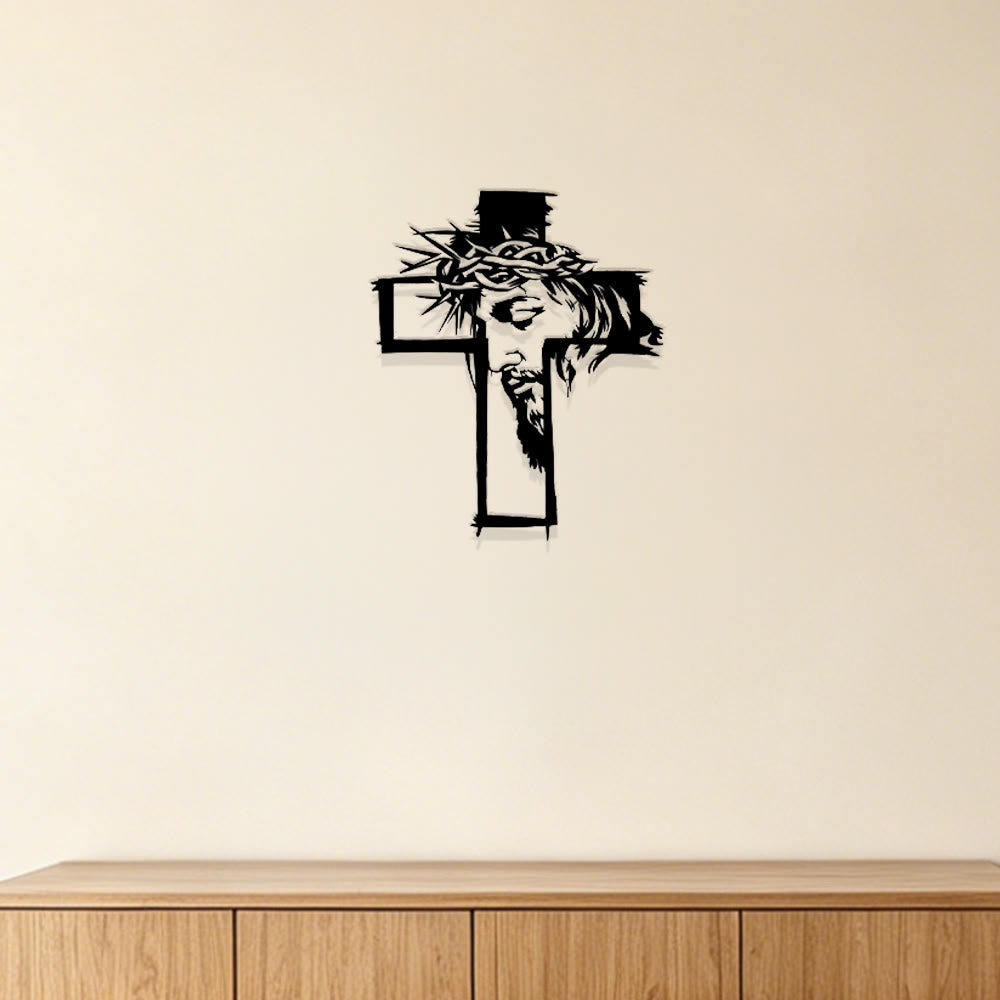 Christianartworkshop Cross With Jesus and Crown of Thorns Metal Wall Decor: A Striking Reminder of Grace - image 1