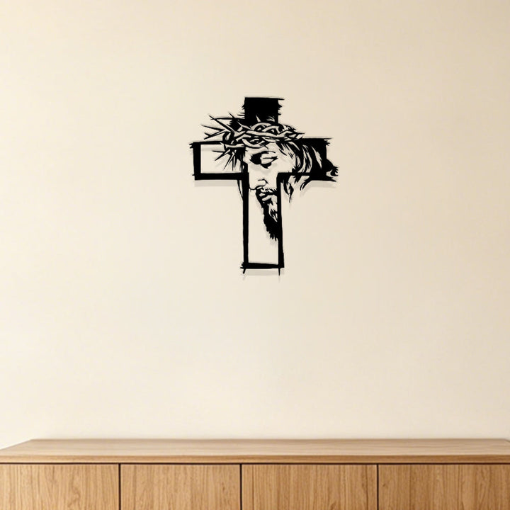 Christianartworkshop Cross With Jesus and Crown of Thorns Metal Wall Decor: A Striking Reminder of Grace - image 1