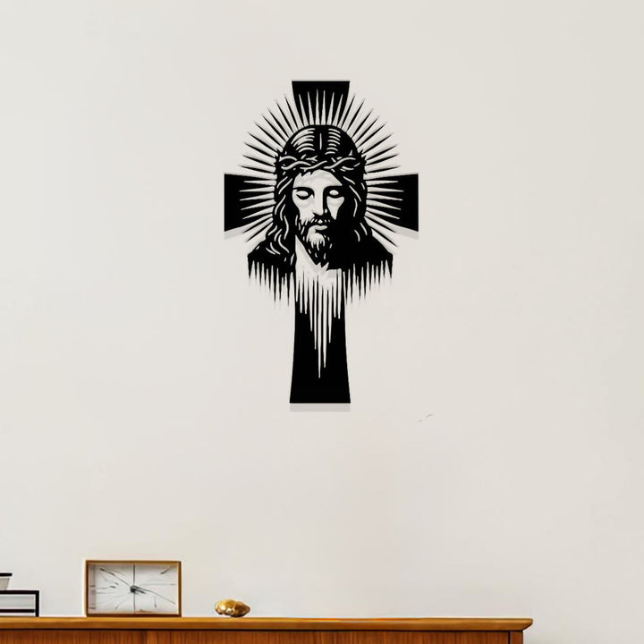 Christianartworkshop Radiant Jesus Cross Metal Wall Decor: A Symbol of Divine Light and Grace - image 0