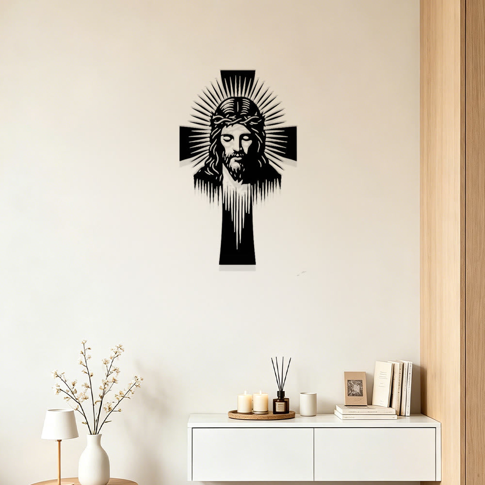 Christianartworkshop Radiant Jesus Cross Metal Wall Decor: A Symbol of Divine Light and Grace - image 3
