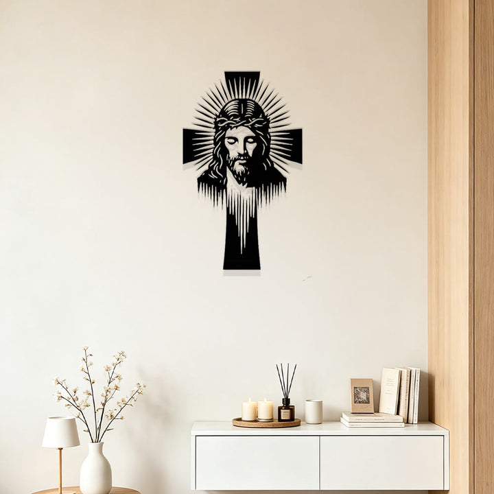 Christianartworkshop Radiant Jesus Cross Metal Wall Decor: A Symbol of Divine Light and Grace - image 3