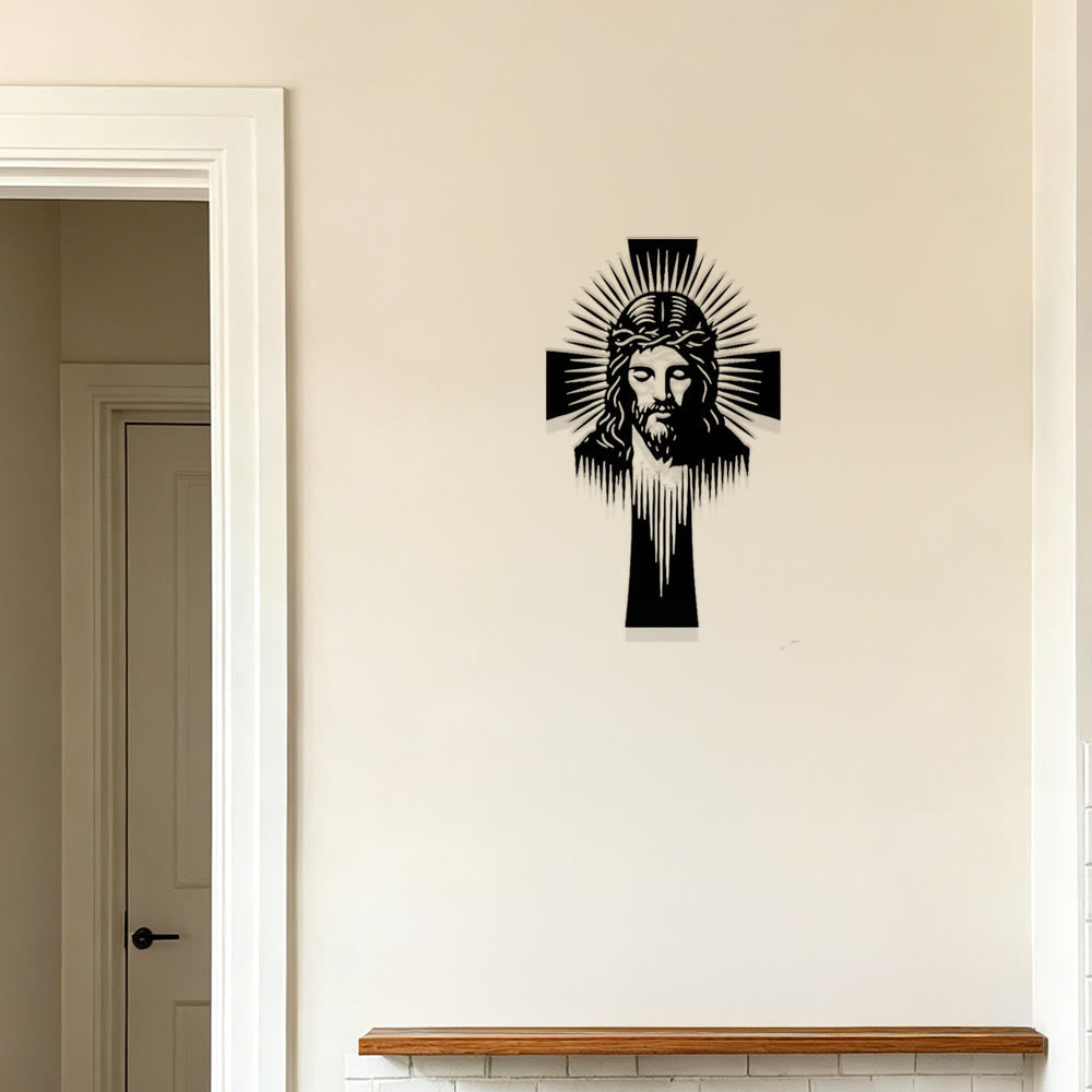 Christianartworkshop Radiant Jesus Cross Metal Wall Decor: A Symbol of Divine Light and Grace - image 2
