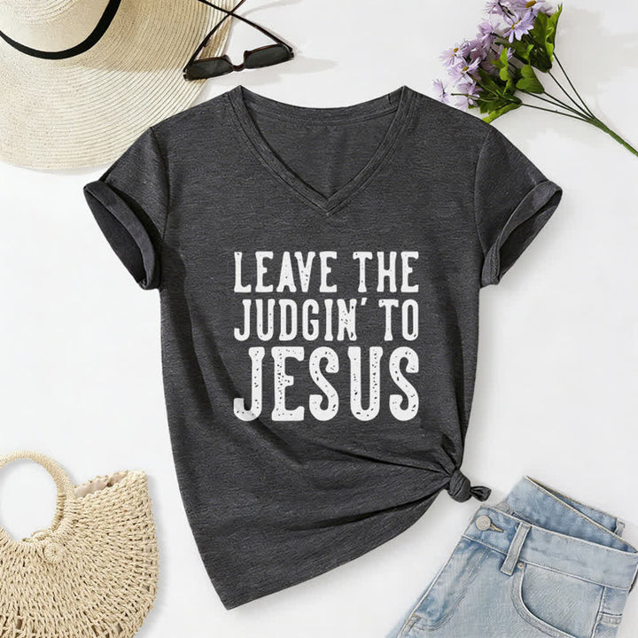 Christianartworkshop Leave The Judgin To Jesus Print V-Neck T-shirt - Dark Grey - 2XL - image 6
