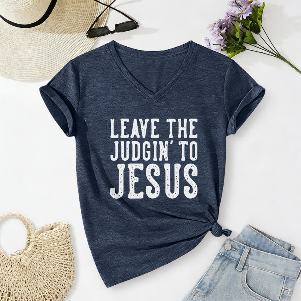 Christianartworkshop Leave The Judgin To Jesus Print V-Neck T-shirt - Navy Blue - 2XL - image 16