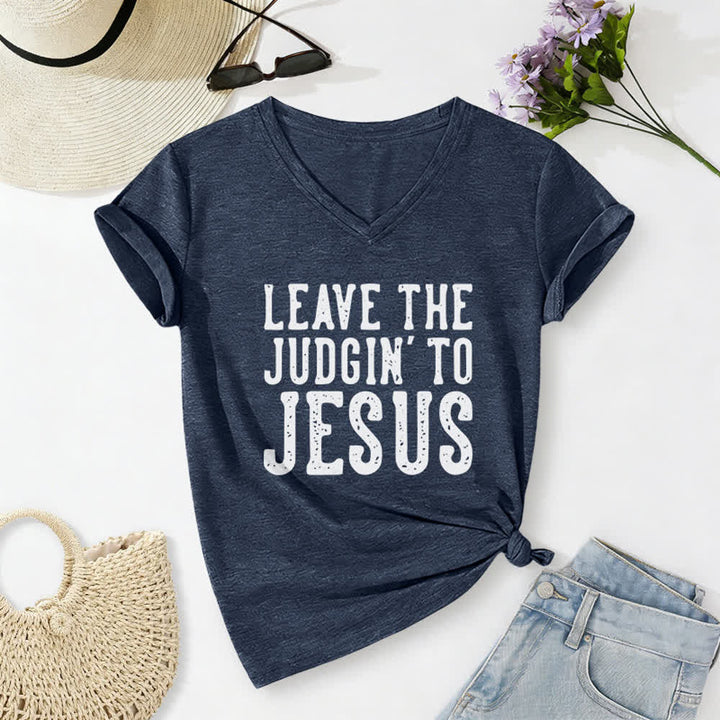 Christianartworkshop Leave The Judgin To Jesus Print V-Neck T-shirt - Navy Blue - 2XL - image 16