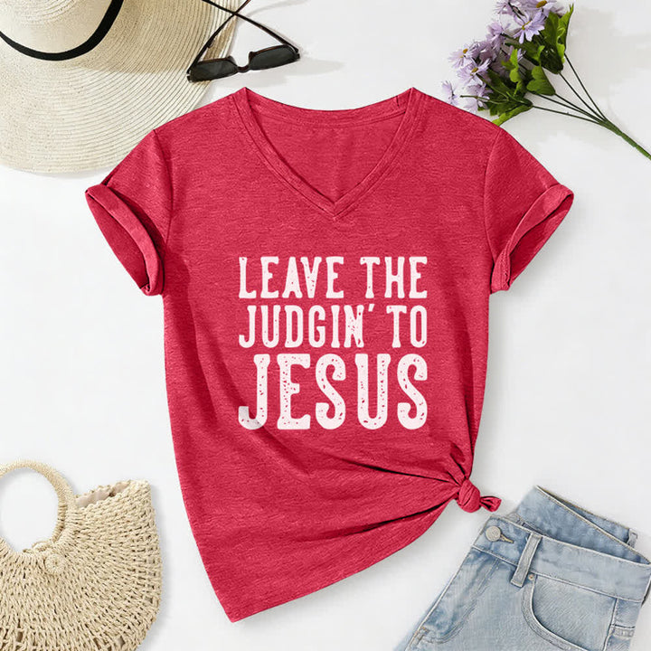 Christianartworkshop Leave The Judgin To Jesus Print V-Neck T-shirt - Red - 2XL - image 20