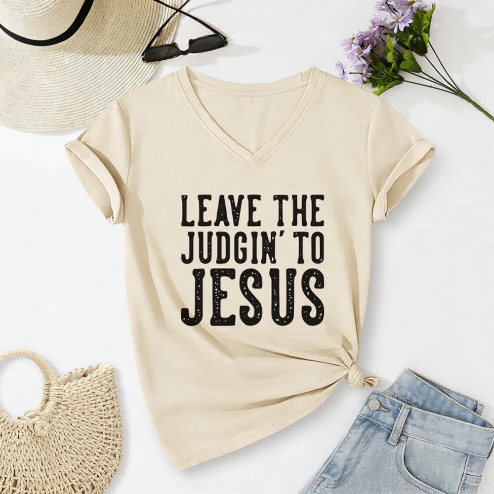 Christianartworkshop Leave The Judgin To Jesus Print V-Neck T-shirt - Beige - 2XL - image 8