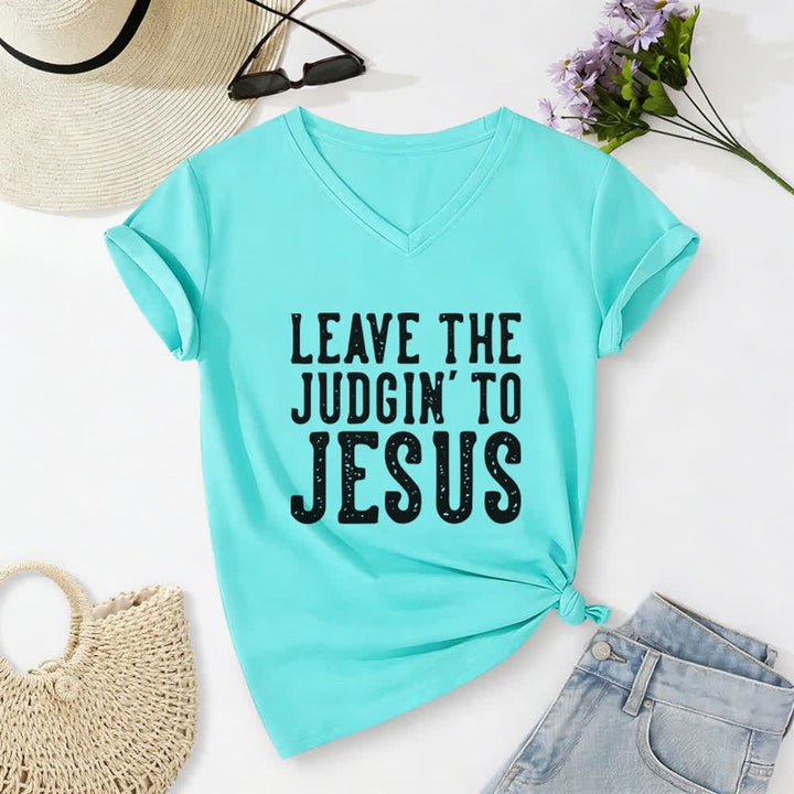 Christianartworkshop Leave The Judgin To Jesus Print V-Neck T-shirt - Sky Blue - 2XL - image 0