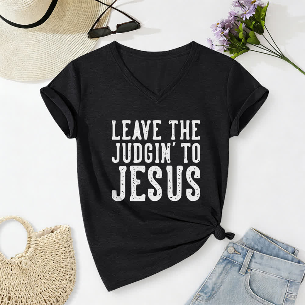 Christianartworkshop Leave The Judgin To Jesus Print V-Neck T-shirt - Black - 2XL - image 2
