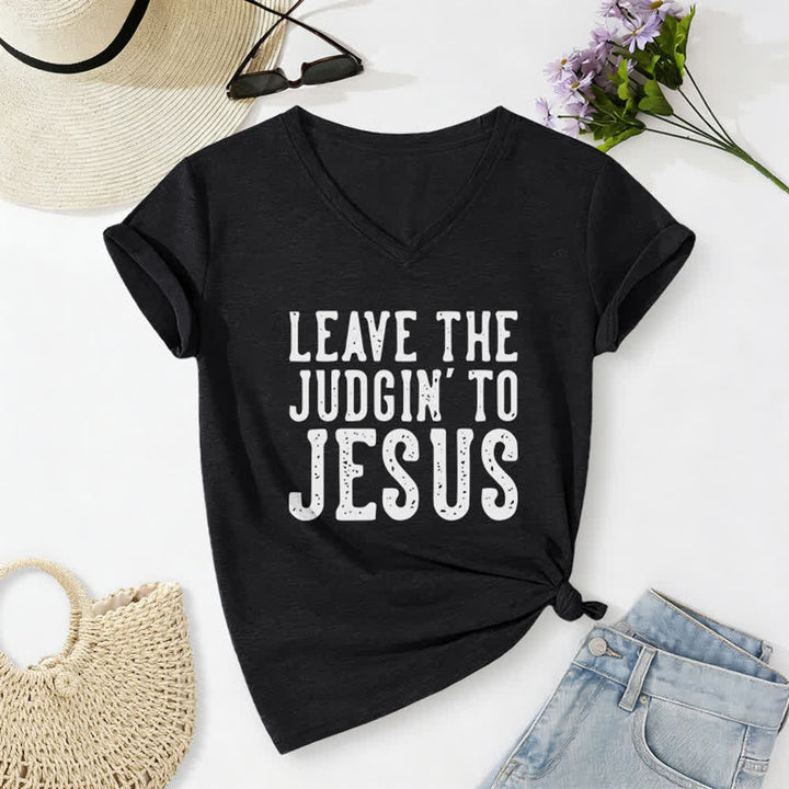 Christianartworkshop Leave The Judgin To Jesus Print V-Neck T-shirt - Black - 2XL - image 2