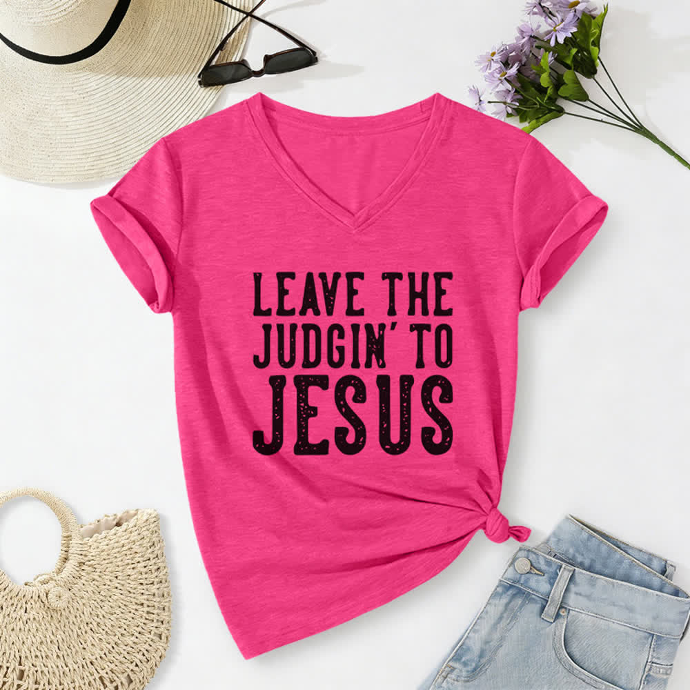 Christianartworkshop Leave The Judgin To Jesus Print V-Neck T-shirt - Rose - 2XL - image 22