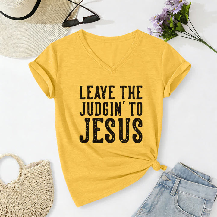 Christianartworkshop Leave The Judgin To Jesus Print V-Neck T-shirt - Yellow - 2XL - image 10