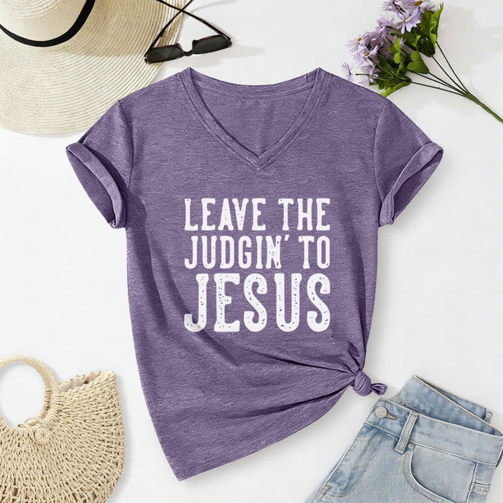 Christianartworkshop Leave The Judgin To Jesus Print V-Neck T-shirt - Purple - 2XL - image 24